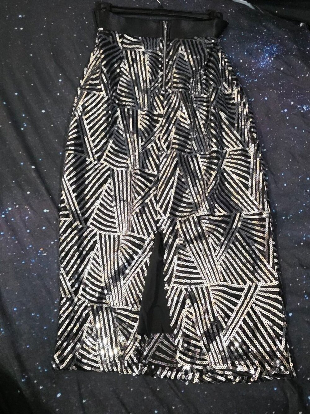 Gracia Size M Black Silver Sequin Art Deco Gatsby Midi Skirt Glam Cocktail Party - Picture 6 of 11